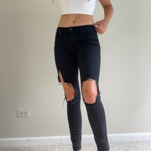 forever 21 ripped black skinny jeans - Picture 1 of 3